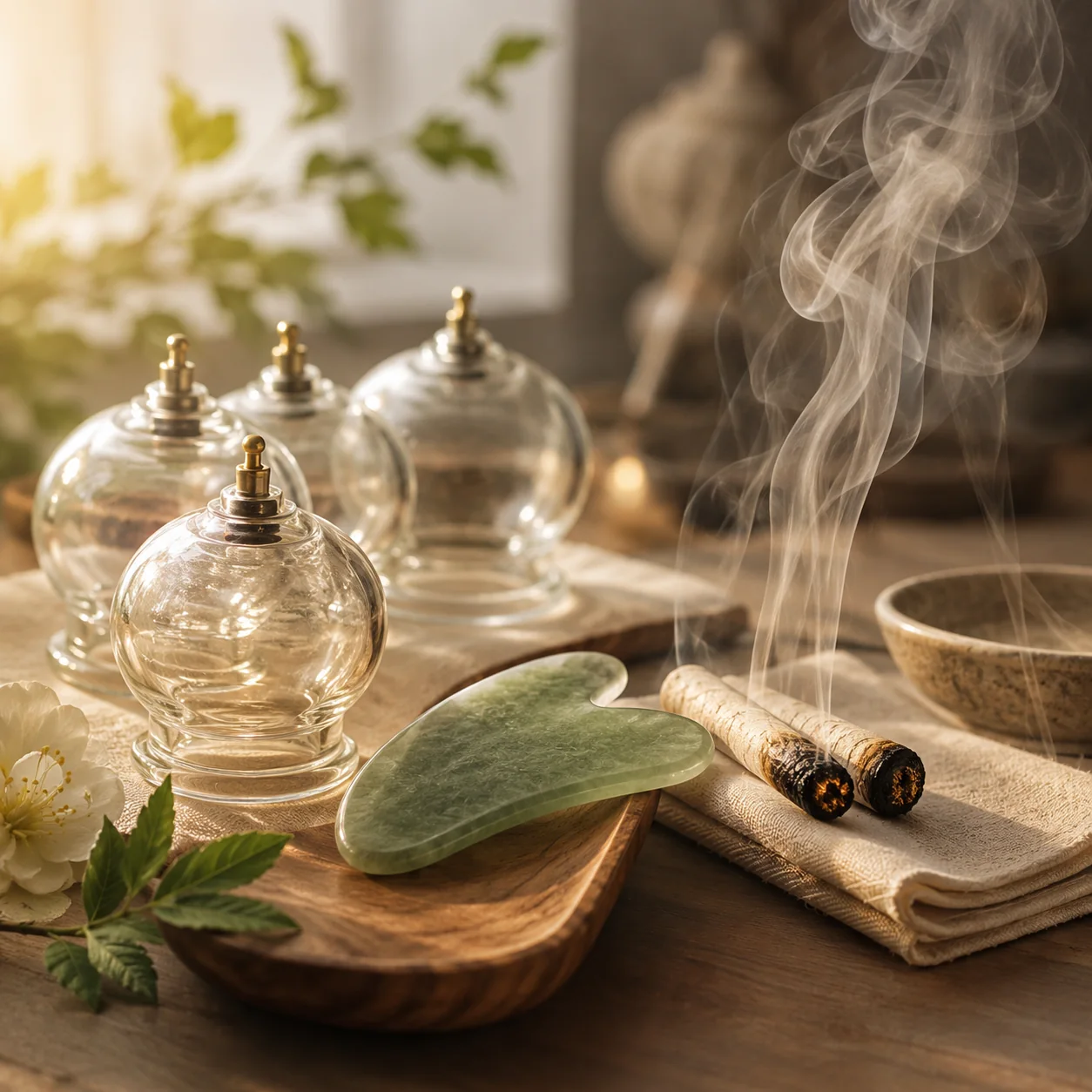 Schröpfgläser als Symbol für Schröpfen, Gua Sha und Moxa